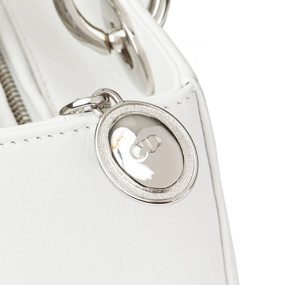 Gray Christian Dior Lady Dior White Calfskin Leather MM Bag, 2003 