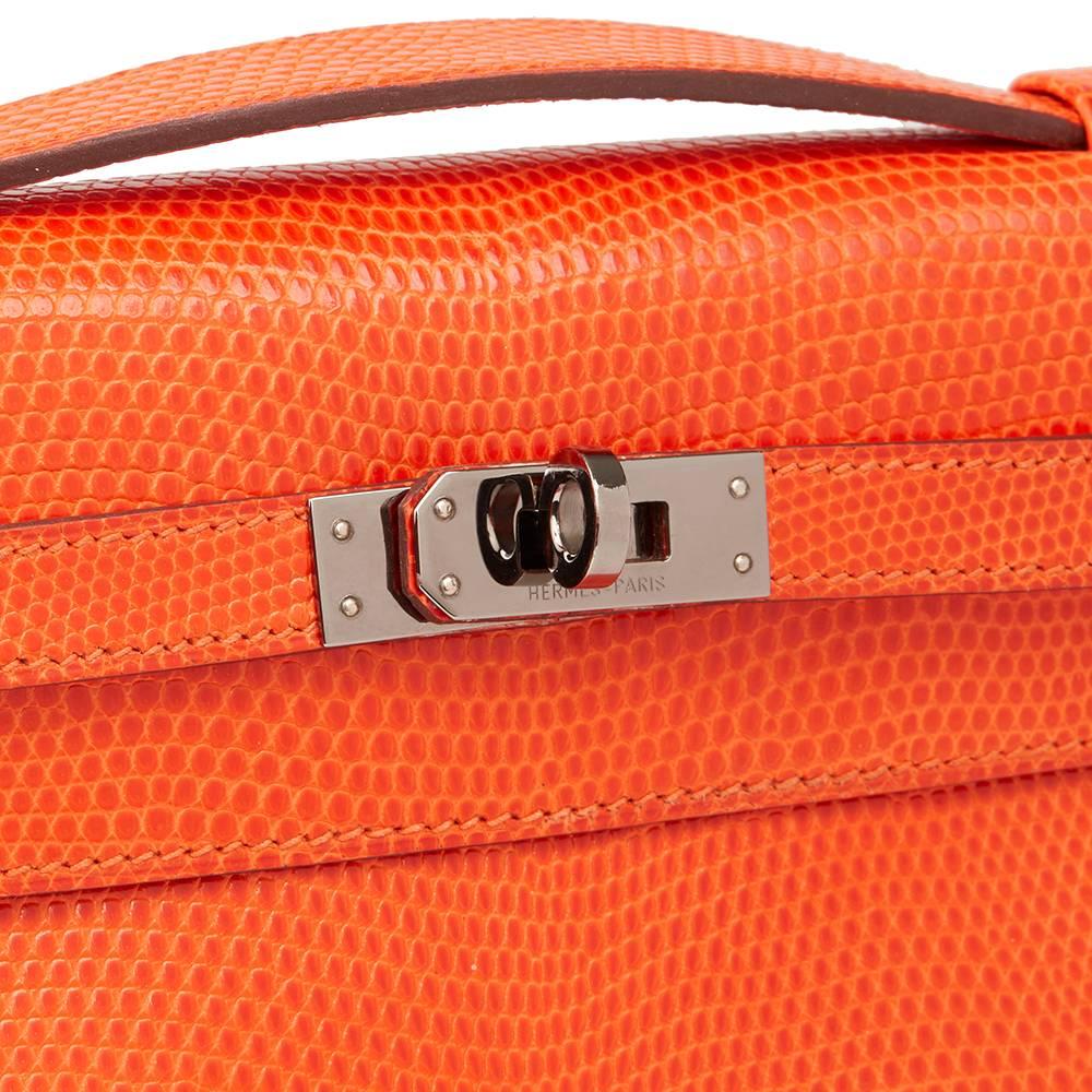 Red 2006 Hermes Orange Lizard Leather Kelly Pochette 