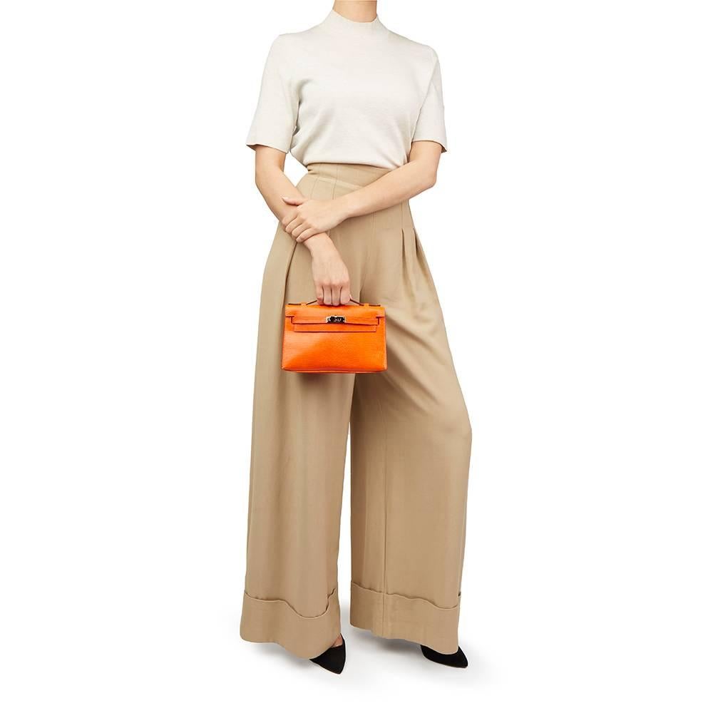 2006 Hermes Orange Lizard Leather Kelly Pochette 3