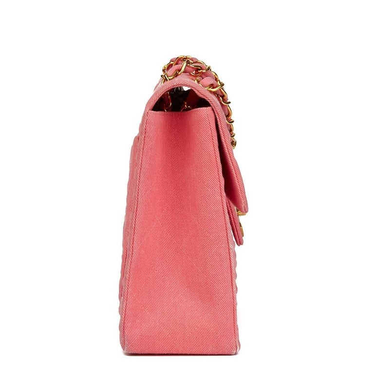 1993 Chanel Pink Quilted Denim Vintage Maxi Jumbo XL Flap Bag at