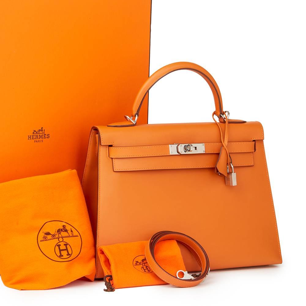 Hermes Orange H Calf Leather Kelly 32cm Sellier Bag, 2004  6