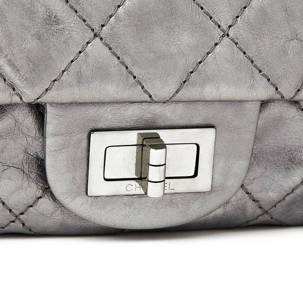 Chanel Silver Metallic Aged Calfskin 2.55 Reissue 227 Double Flap Bag, 2009  1