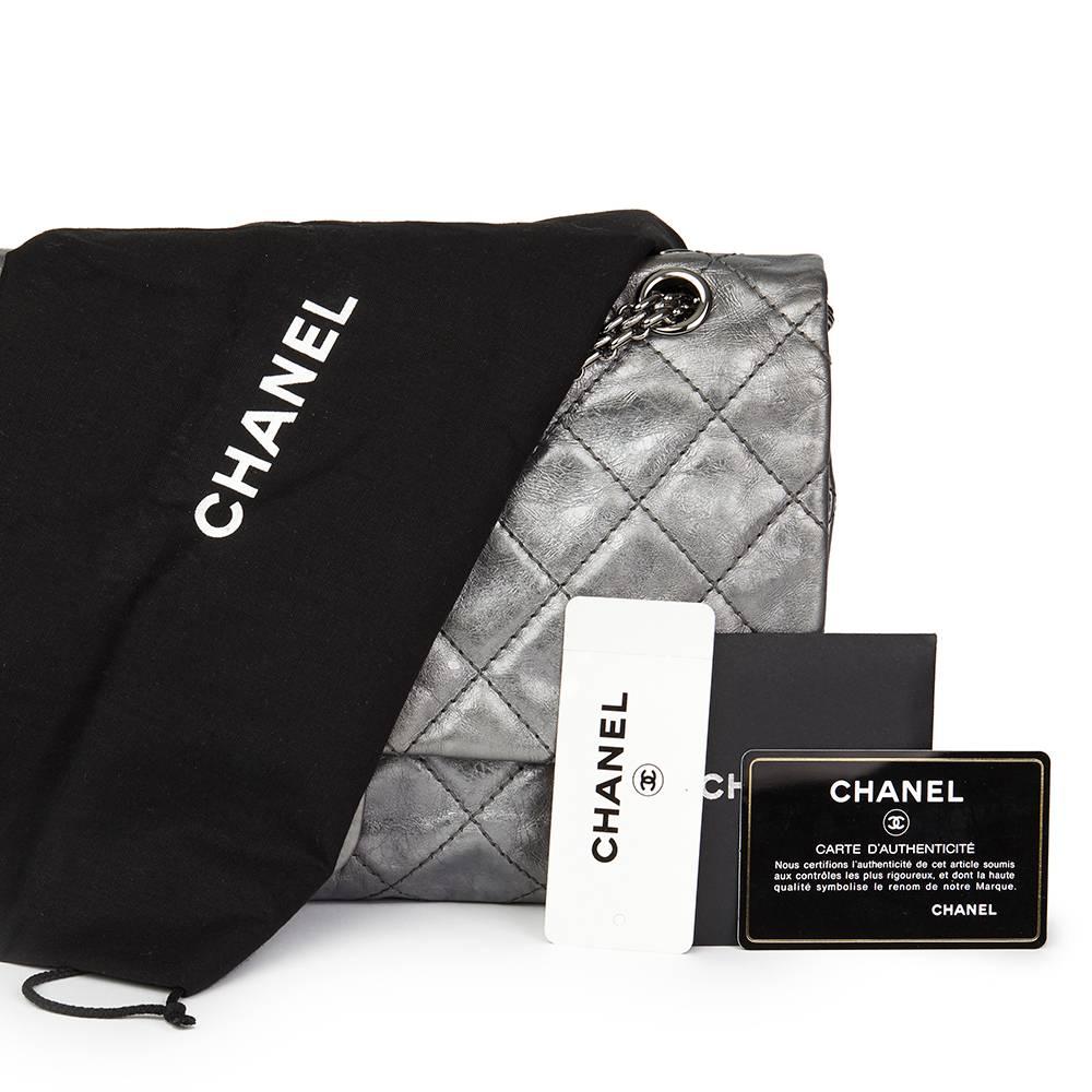 Chanel Silver Metallic Aged Calfskin 2.55 Reissue 227 Double Flap Bag, 2009  5