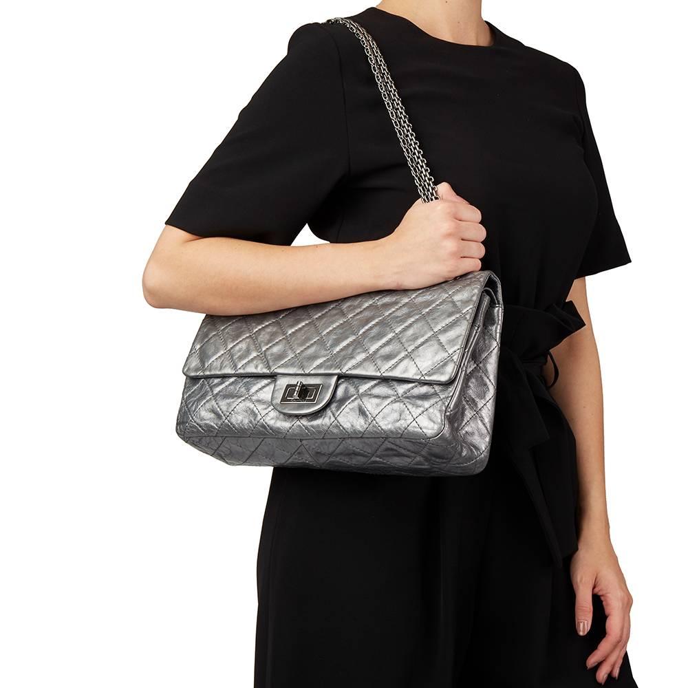 Chanel Silver Metallic Aged Calfskin 2.55 Reissue 227 Double Flap Bag, 2009  6