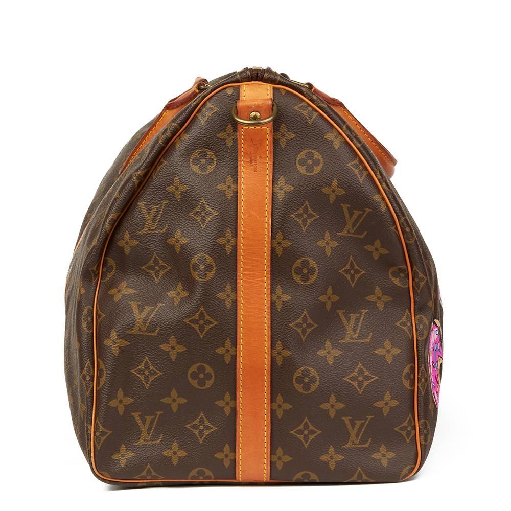 LOUIS VUITTON
 X Year Zero London Hand-Painted '$weet Tooth' Keepall Bandouliere 55

Reference: HB1781
Serial Number: FH0970
Age (Circa): 1990
Accompanied By: Padlock, Keys, Luggage Tag, Handle Keeper, Shoulder Strap
Authenticity Details: Date Stamp