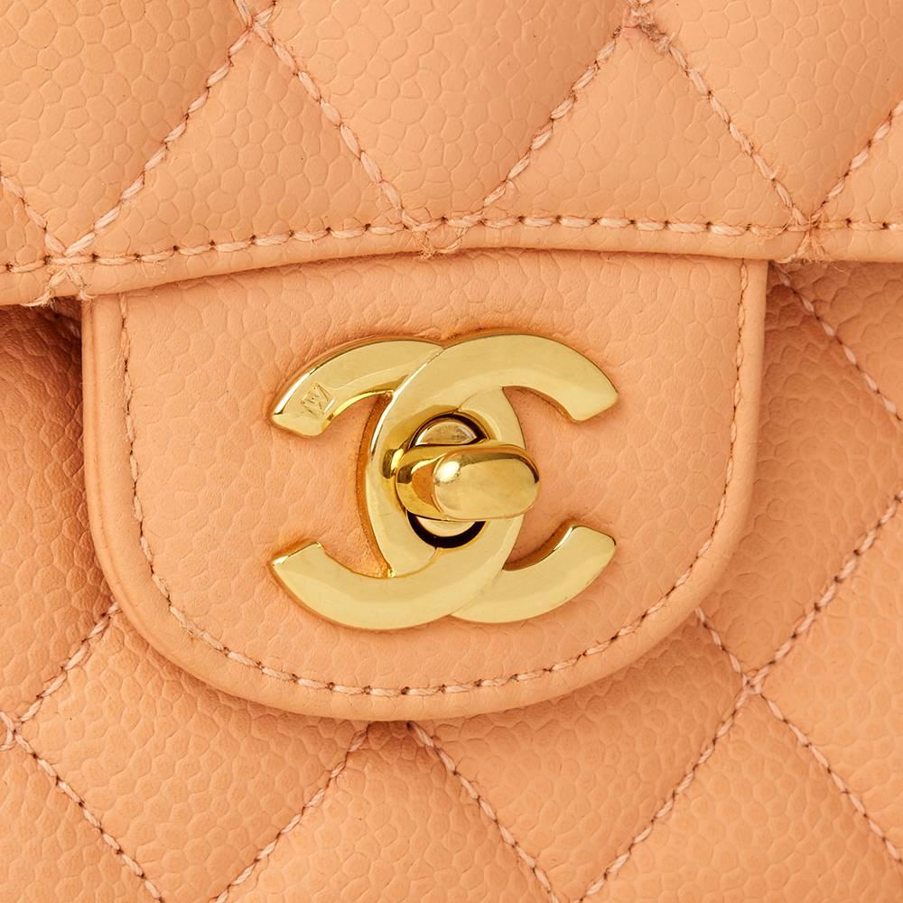Orange 2000s Chanel Peach Quilted Caviar Leather Medium Classic Double Flap Bag