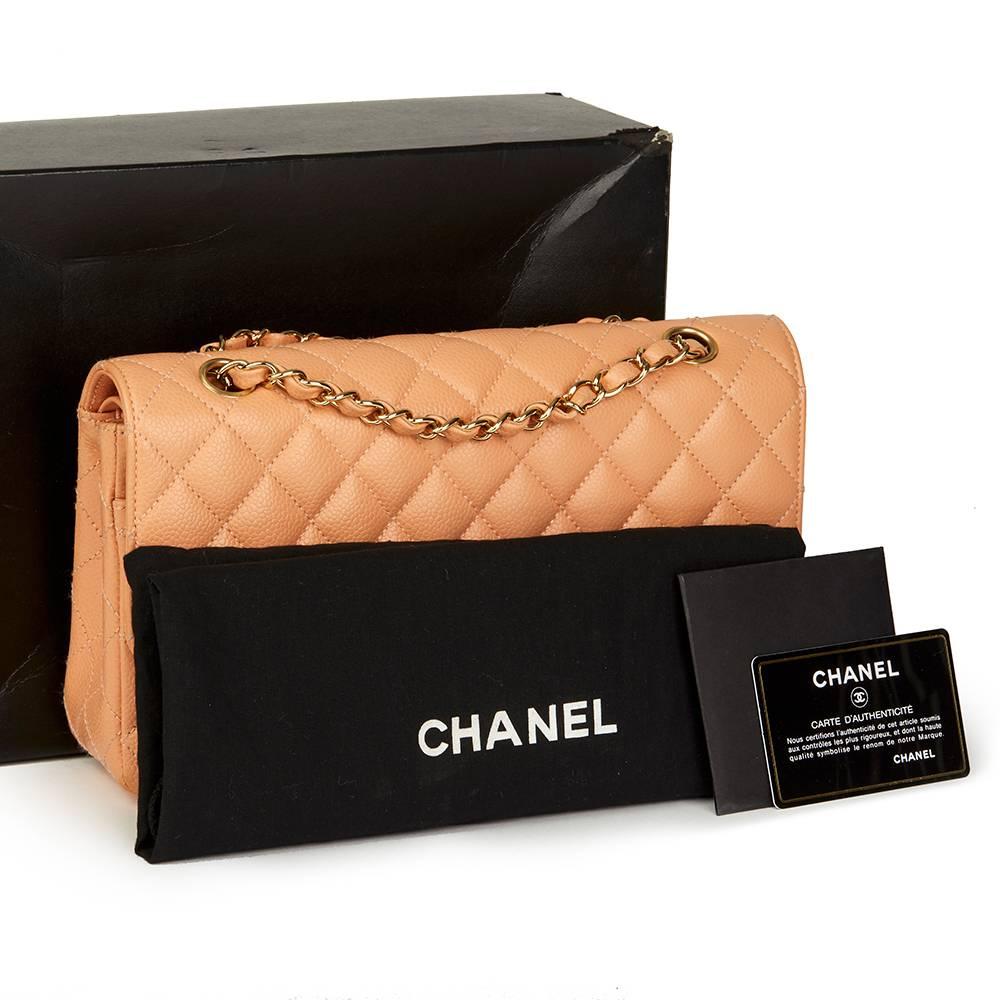 2000s Chanel Peach Quilted Caviar Leather Medium Classic Double Flap Bag 2