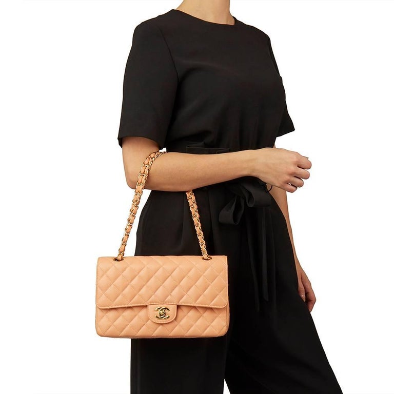 2000s Chanel Peach Quilted Caviar Leather Medium Classic Double Flap Bag at 1stDibs peach