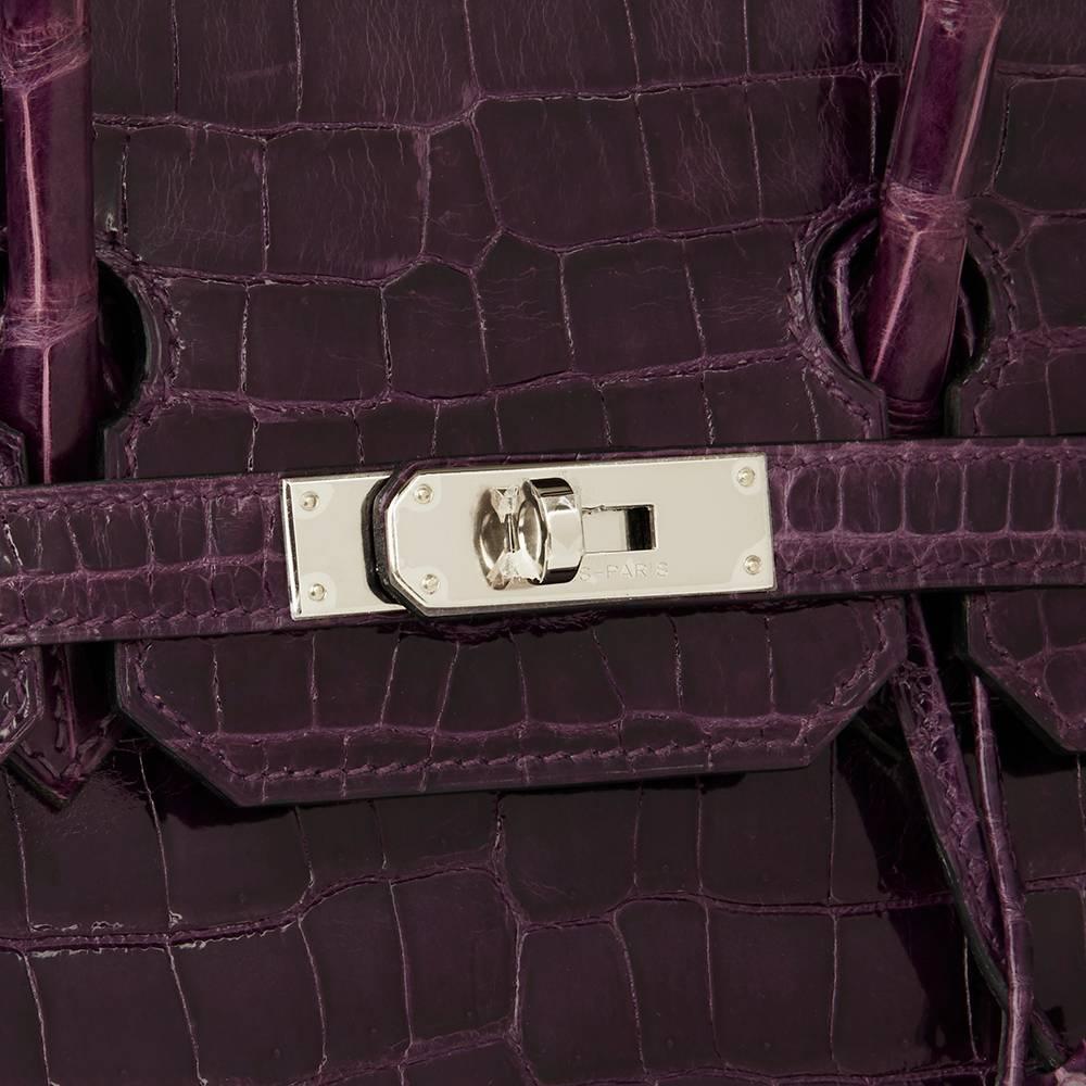 Hermès Amethyst Shiny Porosus Crocodile Leather Birkin 35cm Bag, 2010  1