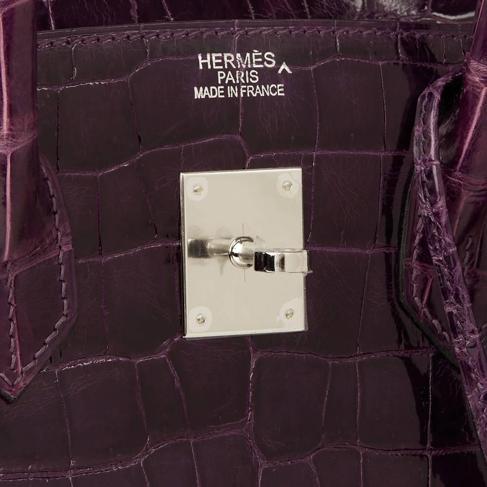 Hermès Amethyst Shiny Porosus Crocodile Leather Birkin 35cm Bag, 2010  2