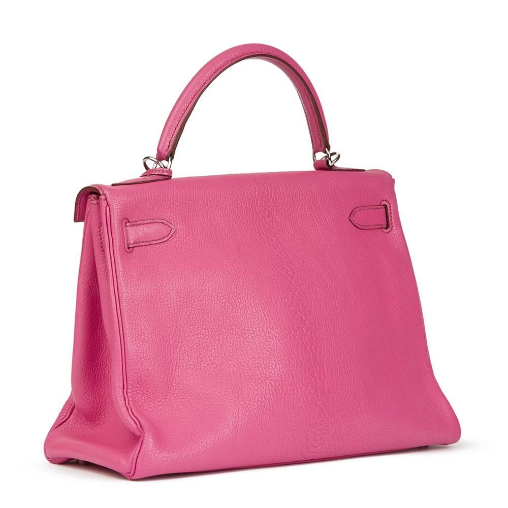 Pink 2005 Hermès Rose Shocking Chevre de Coromandel Leather Kelly 32
