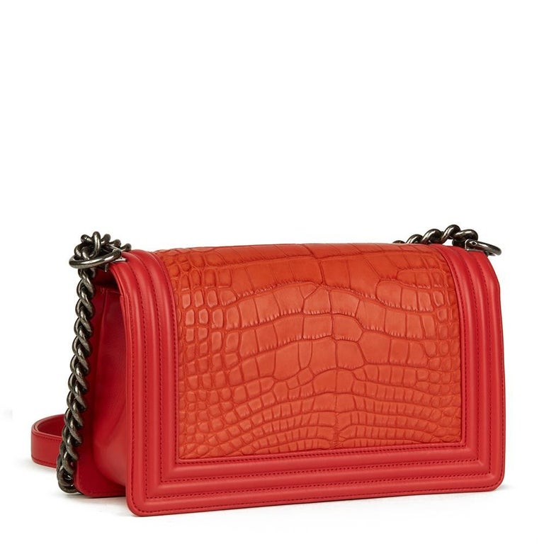 2015 Chanel Red Lambskin and Orange Matte Alligator Leather Medium Le ...