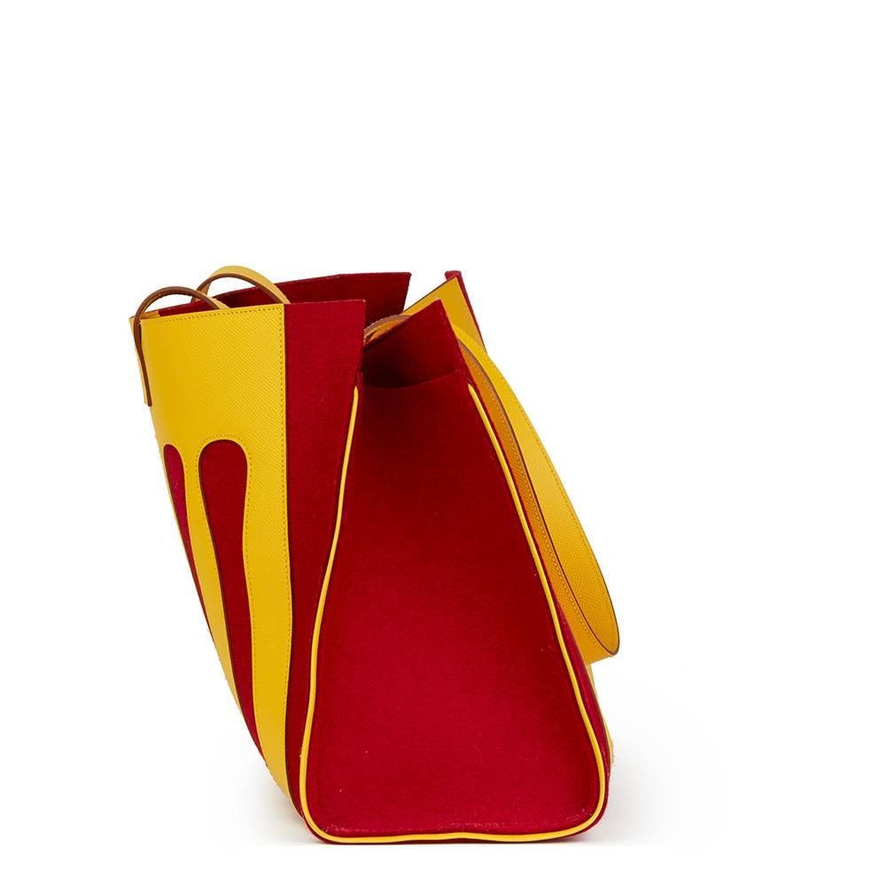 Yellow 2010 Hermès Soleil Epsom Leather and Rouge H Felt Petit H GM Skeleton Tote
