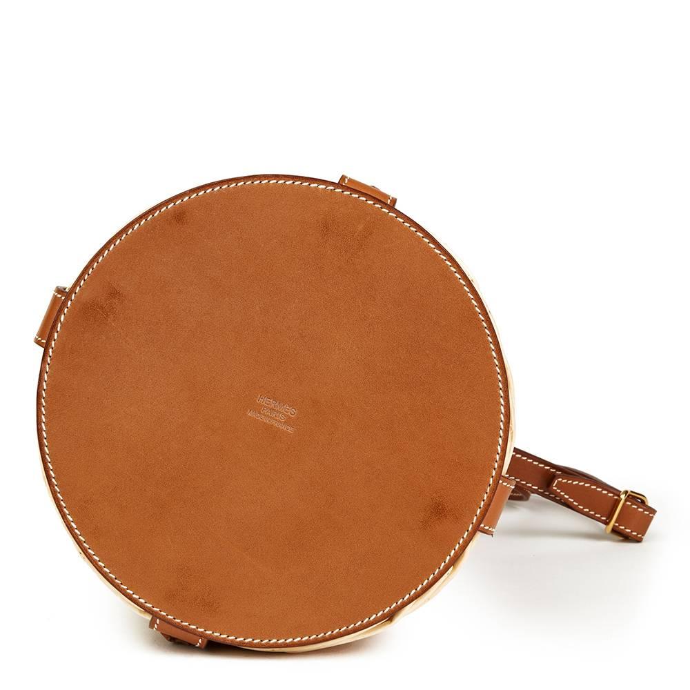 Beige Hermès Barenia Leather and Woven Osier Wicker Picnic Farming Bucket Bag, 2015