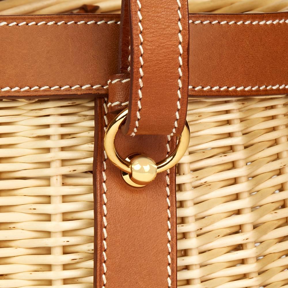 Hermès Barenia Leather and Woven Osier Wicker Picnic Farming Bucket Bag, 2015 In Excellent Condition In Bishop's Stortford, Hertfordshire