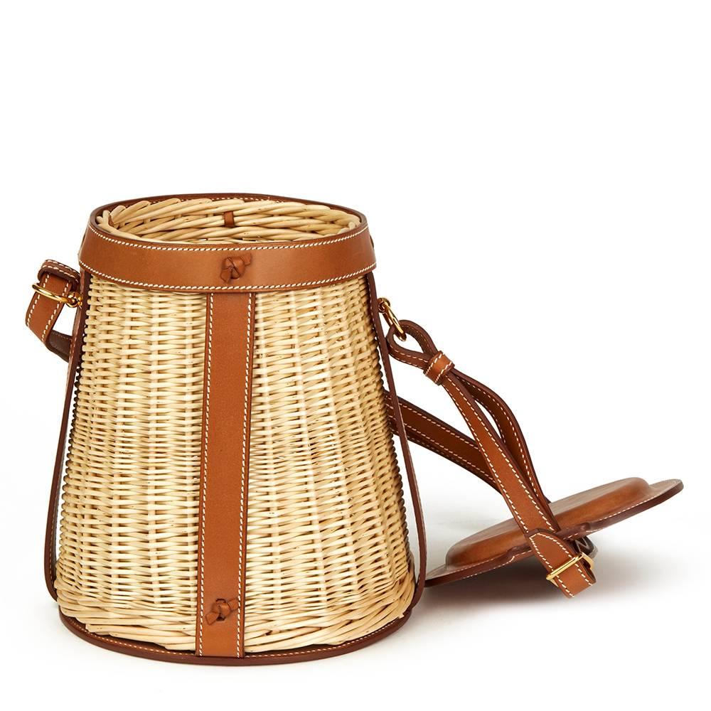 Women's Hermès Barenia Leather and Woven Osier Wicker Picnic Farming Bucket Bag, 2015