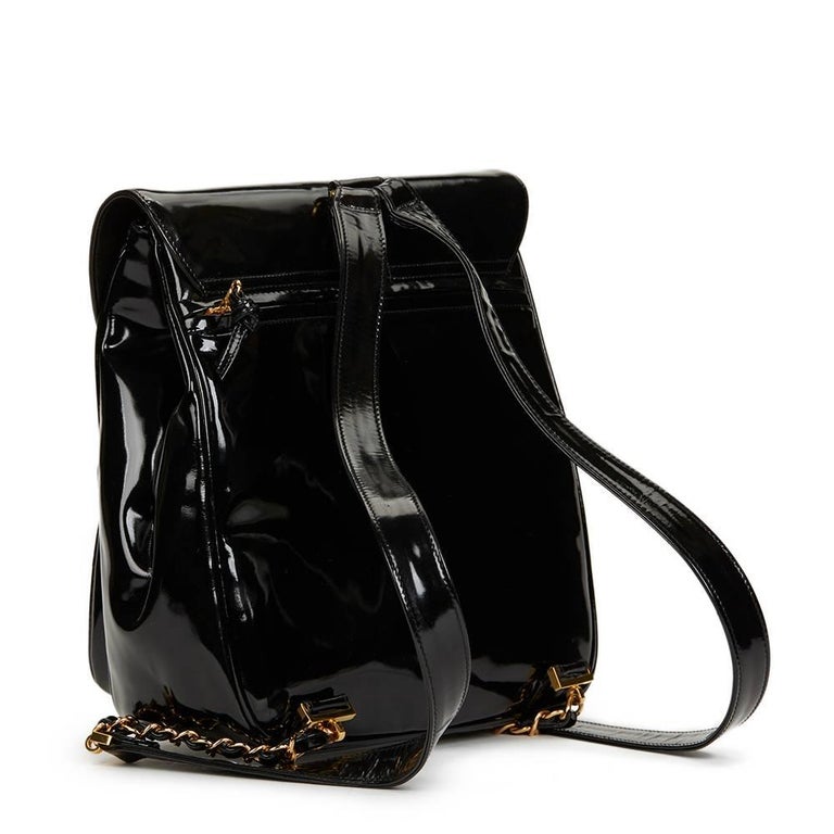 1995 Chanel Black Patent Leather Vintage Classic Timeless Backpack at