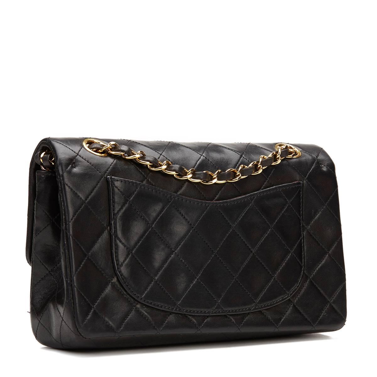 Women's 1990s Chanel Black Quilted Lambskin Vintage Small Classic Double Flap Bag