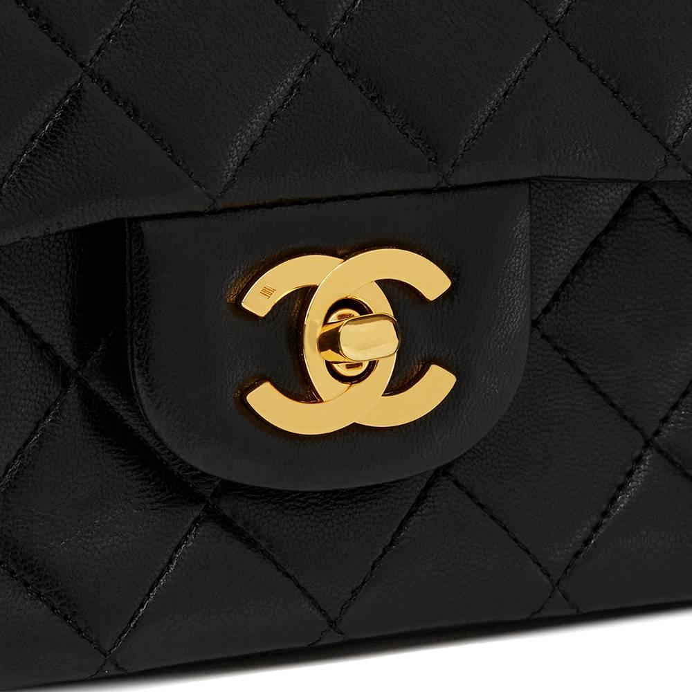 1986 Chanel Black Quilted Lambskin Vintage Small Classic Double Flap Bag 1
