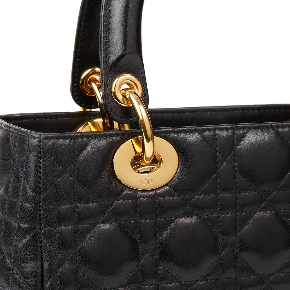 2003 Christian Dior Black Quilted Lambskin Lady Dior MM  2