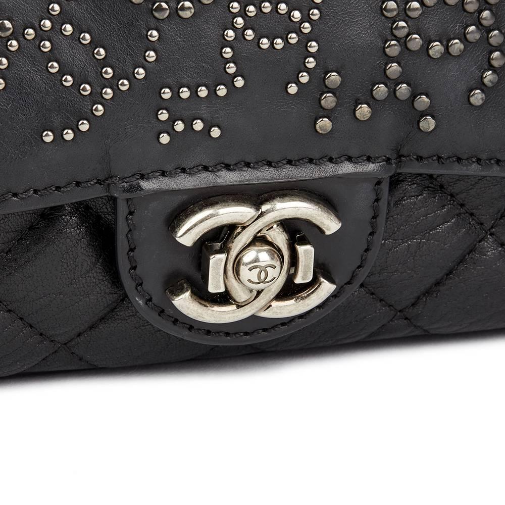 Women's 2014 Chanel Black Studded Calfskin Leather Paris-Dallas Studded Buckle Flap Bag 