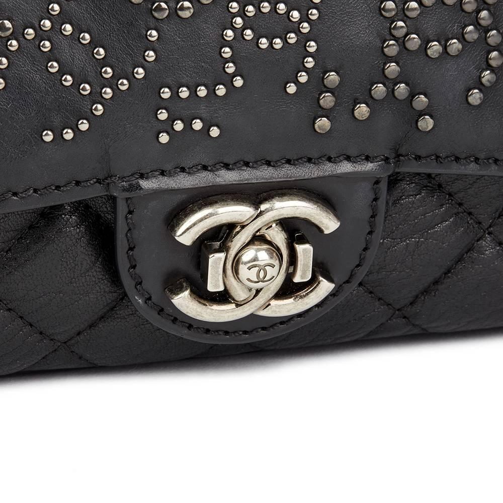 Women's 2014 Chanel Black Studded Calfskin Leather Paris-Dallas Studded Buckle Flap Bag