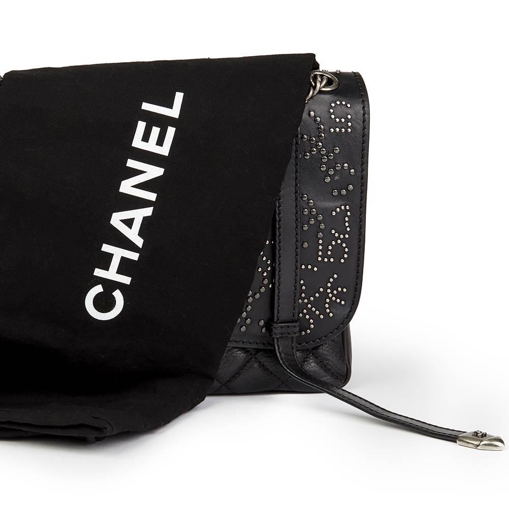 2014 Chanel Black Studded Calfskin Leather Paris-Dallas Studded Buckle Flap Bag  5