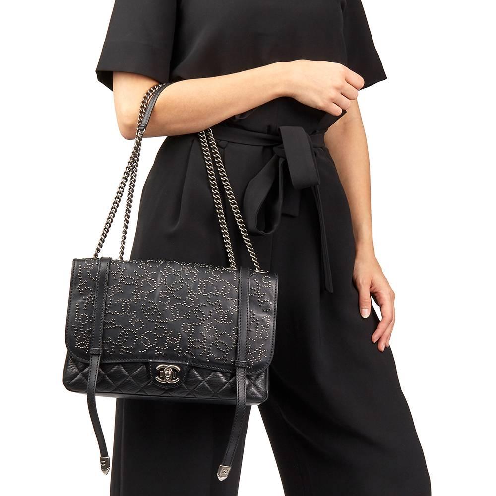 2014 Chanel Black Studded Calfskin Leather Paris-Dallas Studded Buckle Flap Bag  6