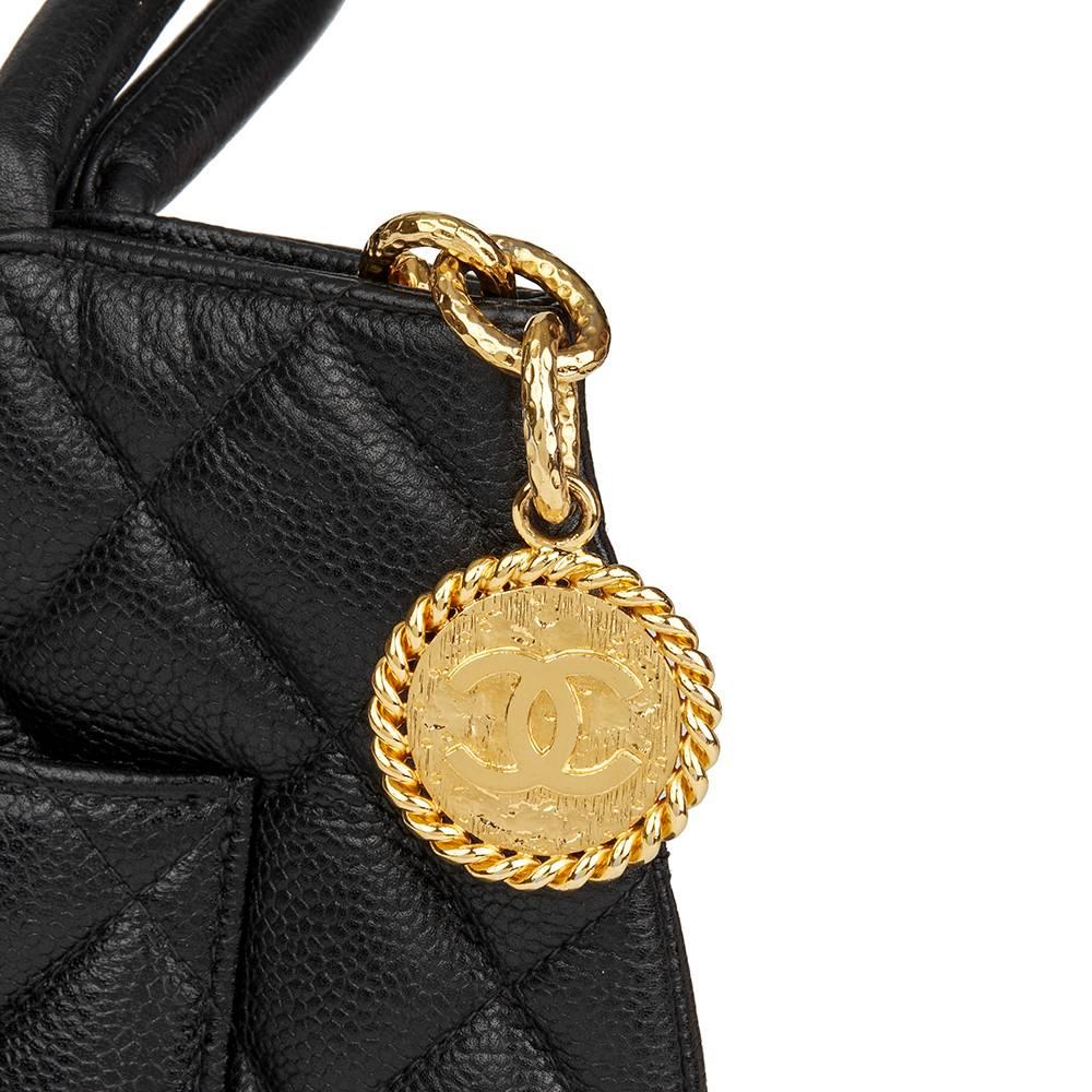 1997 Chanel Black Quilted Caviar Leather Vintage Medallion Tote 1