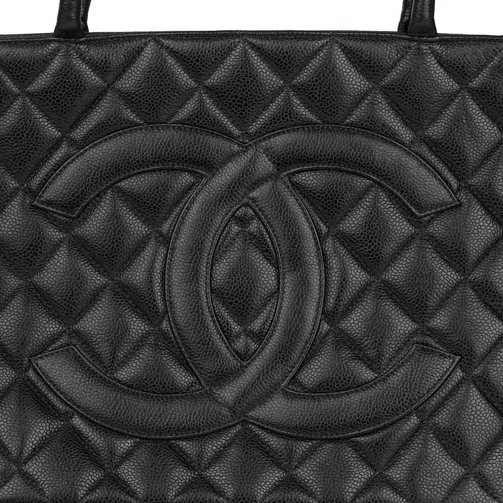 1997 Chanel Black Quilted Caviar Leather Vintage Medallion Tote 2