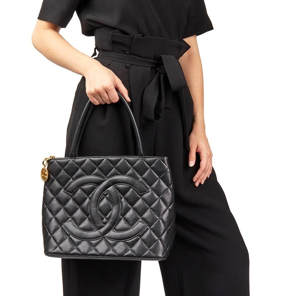 1997 Chanel Black Quilted Caviar Leather Vintage Medallion Tote 6