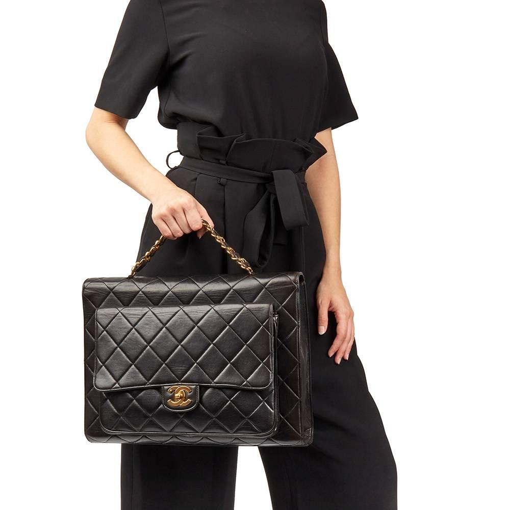 1995 Chanel Black Quilted Lambskin Vintage Jumbo XL Classic Briefcase  6