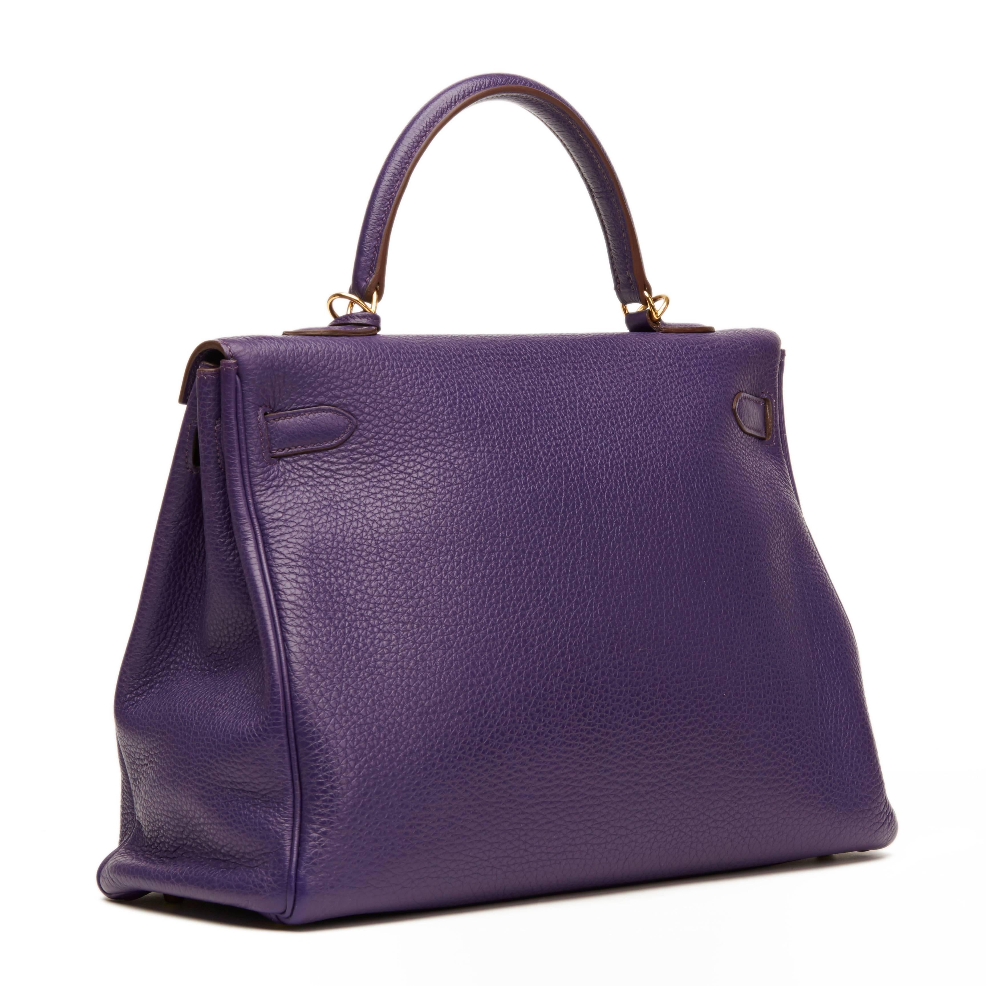 2010 Hermes Violet Togo Leather Kelly 35cm Retourne In Excellent Condition In Bishop's Stortford, Hertfordshire