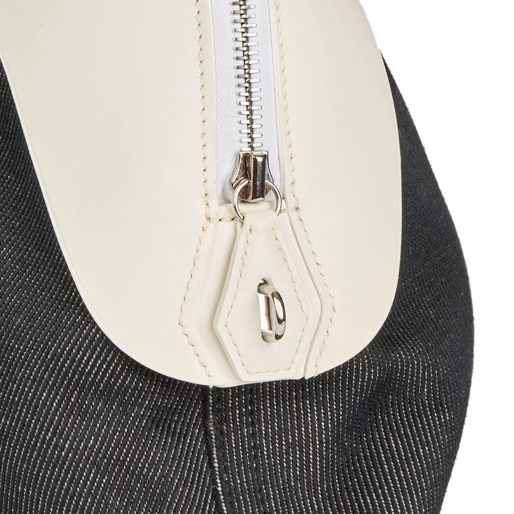 Hermes White Swift Leather and Black Denim Bolide 35cm Bag, 2013  2
