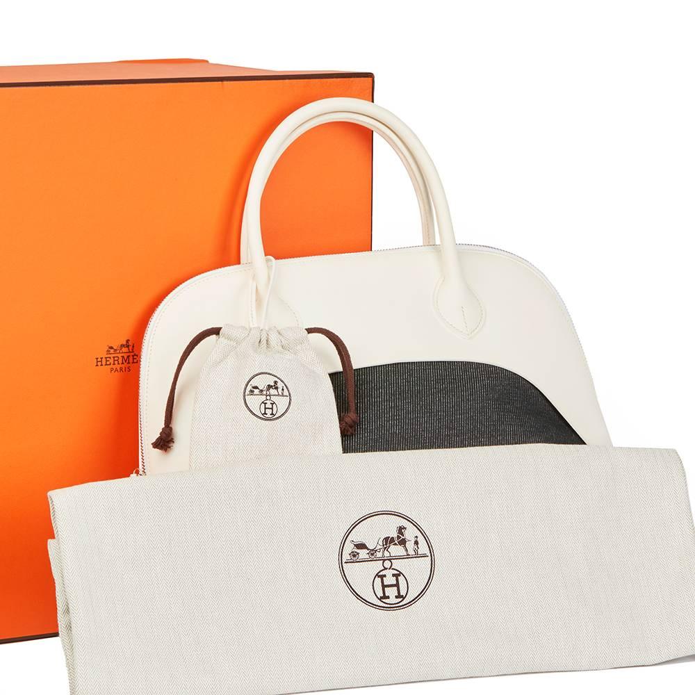 Hermes White Swift Leather and Black Denim Bolide 35cm Bag, 2013  5