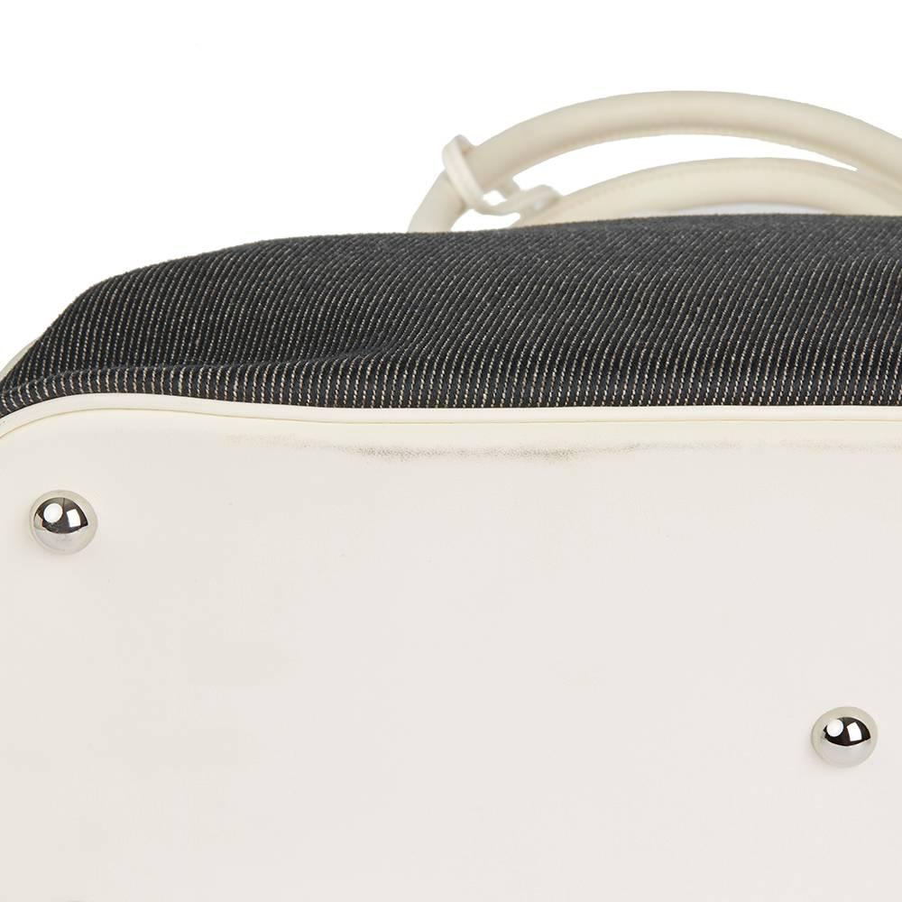 Hermes White Swift Leather and Black Denim Bolide 35cm Bag, 2013  6
