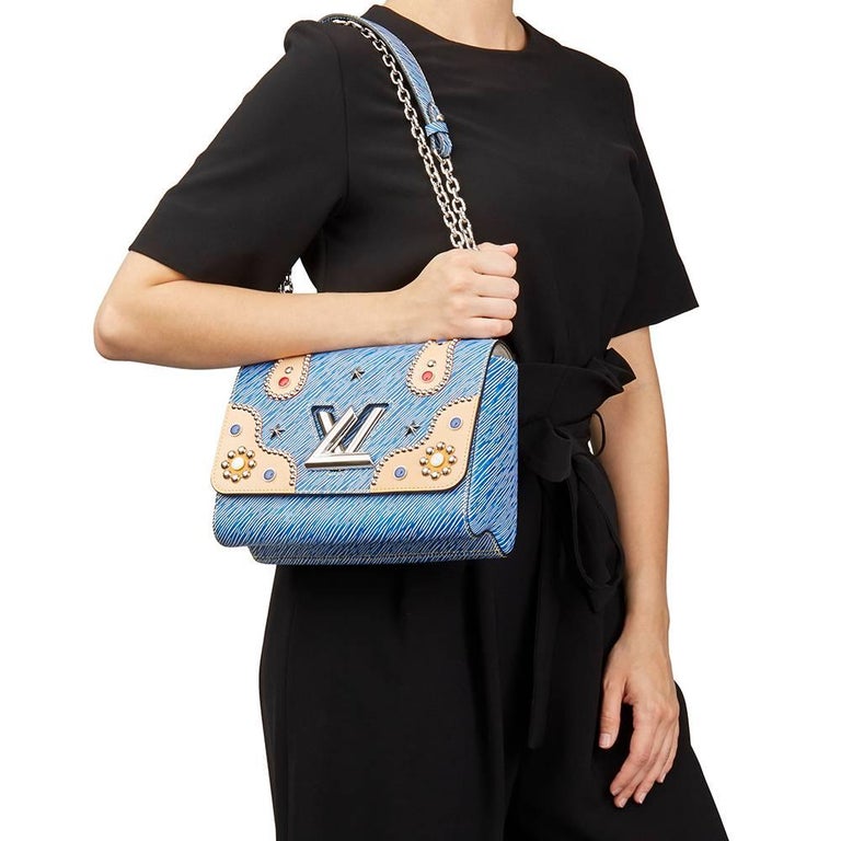 Louis Vuitton Epi LV Twist MM Chain Shoulder Bag Purse Denim Blue Leather  M50271