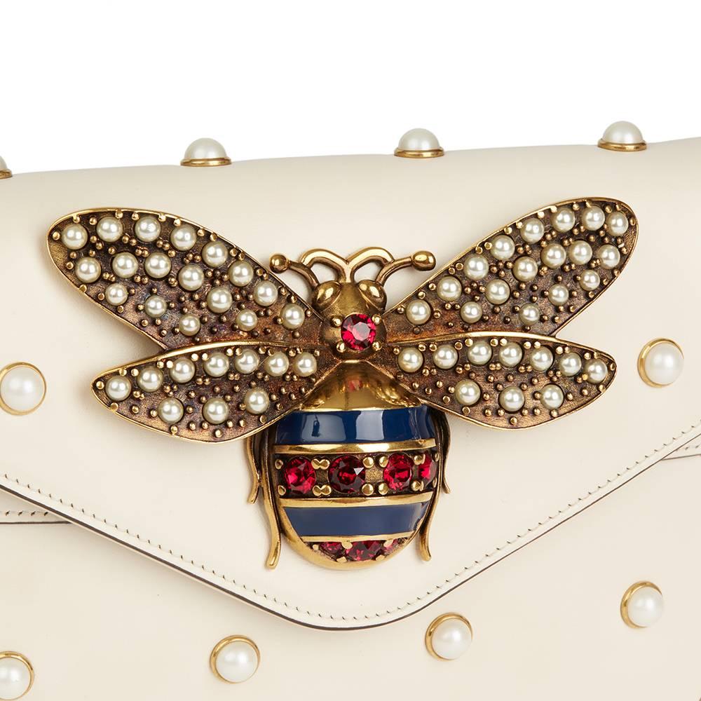 Women's or Men's Gucci Ivory Embellished Calfskin Leather Broadway Clutch, 2018  