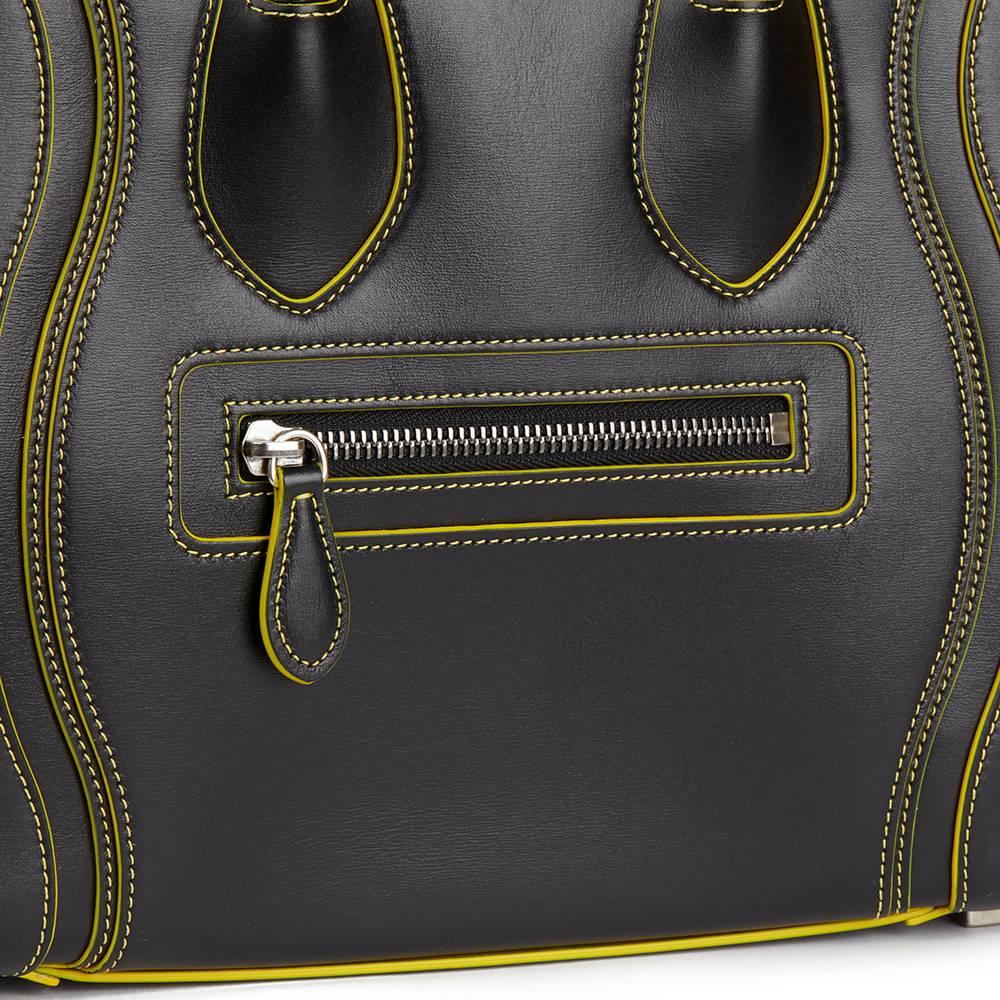 2016 Celine Black Smooth Calfskin Leather Debossed Micro Luggage Tote  In Excellent Condition In Bishop's Stortford, Hertfordshire