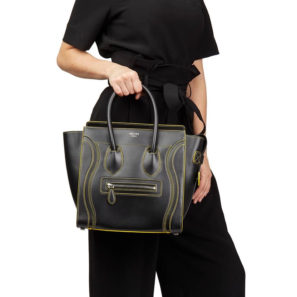 2016 Celine Black Smooth Calfskin Leather Debossed Micro Luggage Tote  3