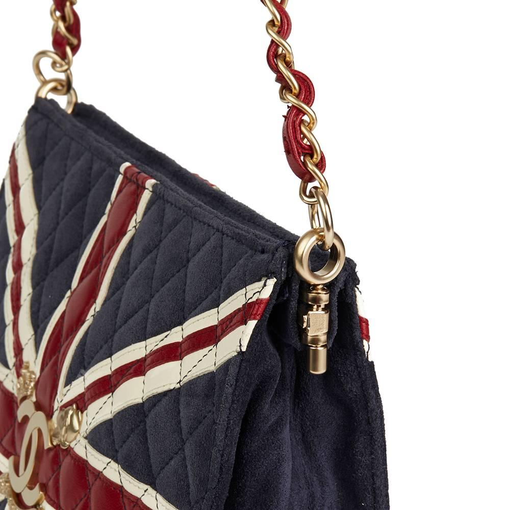 Women's 2009 Chanel Navy Suede Red and White Lambskin Union Jack Shoulder Bag