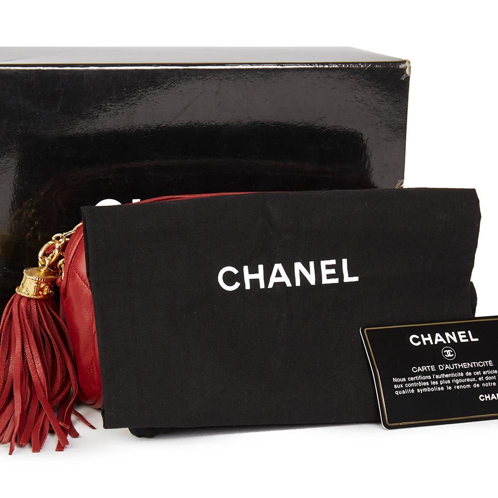 Chanel Red Quilted Lambskin Vintage Timeless Fringe Shoulder Pochette, 1988  5