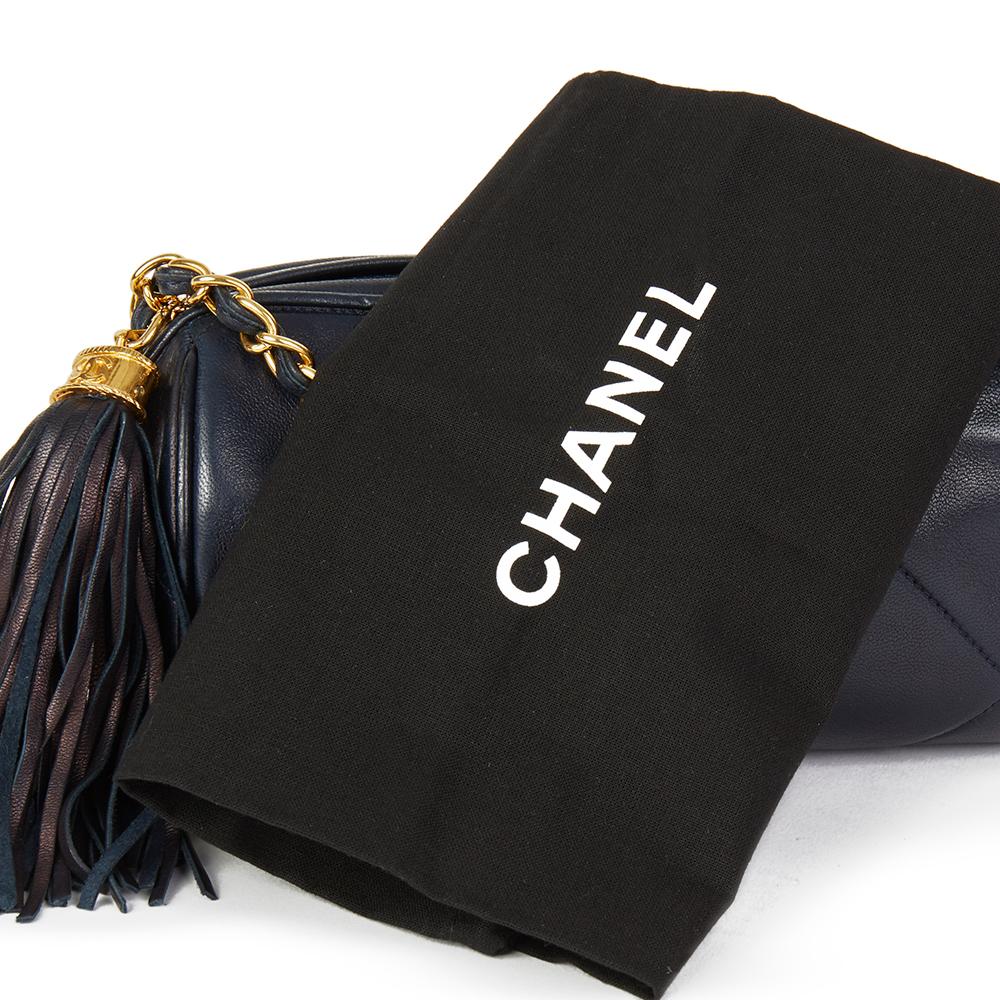 1988 Chanel Navy Quilted Lambskin Vintage Timeless Fringe Shoulder Pochette  4
