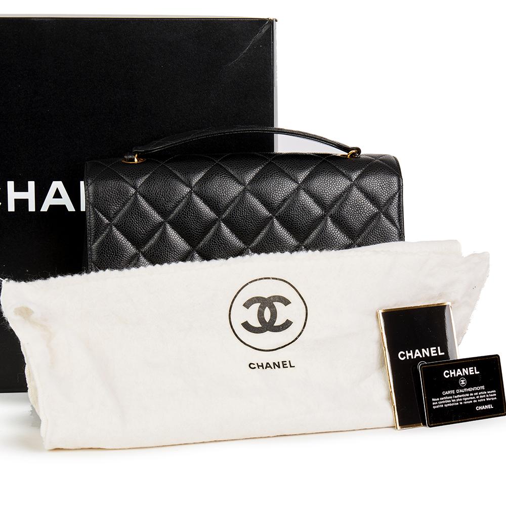 1995 Chanel Black Quilted Caviar Leather Vintage Classic Single Flap Bag  3