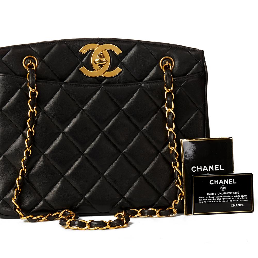 1994 Chanel Black Quilted Lambskin Vintage XL Timeless Shoulder Bag  5