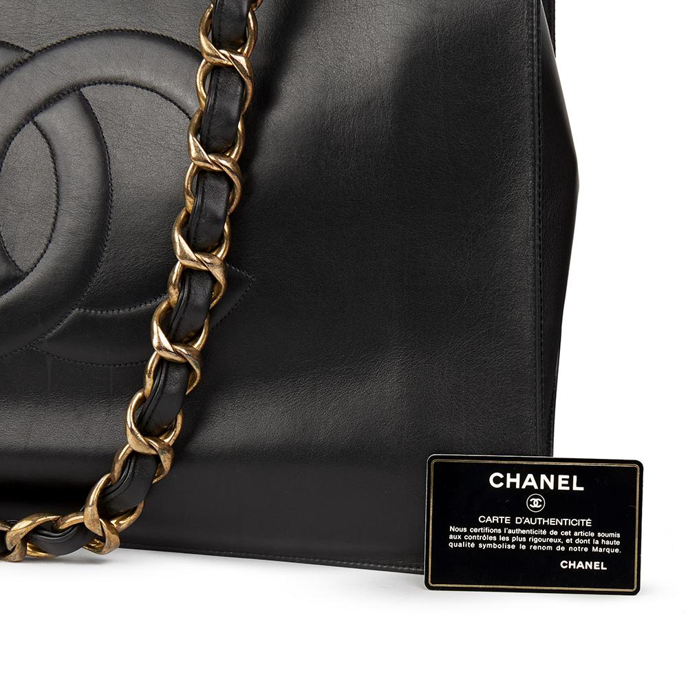 1994 Chanel Black Lambskin Vintage Jumbo XL Timeless Shopping Tote 5