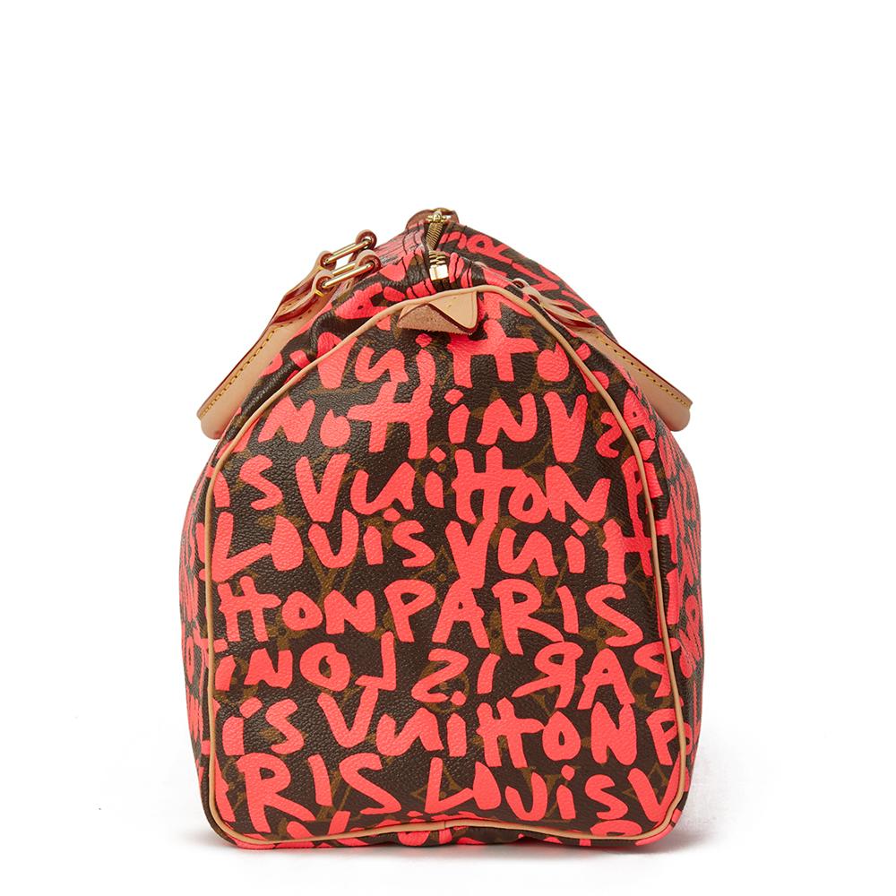 LOUIS VUITTON
Brown Coated Monogram Canvas Stephen Sprouse Pink Graffiti Speedy 30

 Reference: HB1961
Serial Number: AA1039
Age (Circa): 2009
Accompanied By: Louis Vuitton Dust Bag, Padlock, Keys, Care Booklet
Authenticity Details: Date Stamp (Made