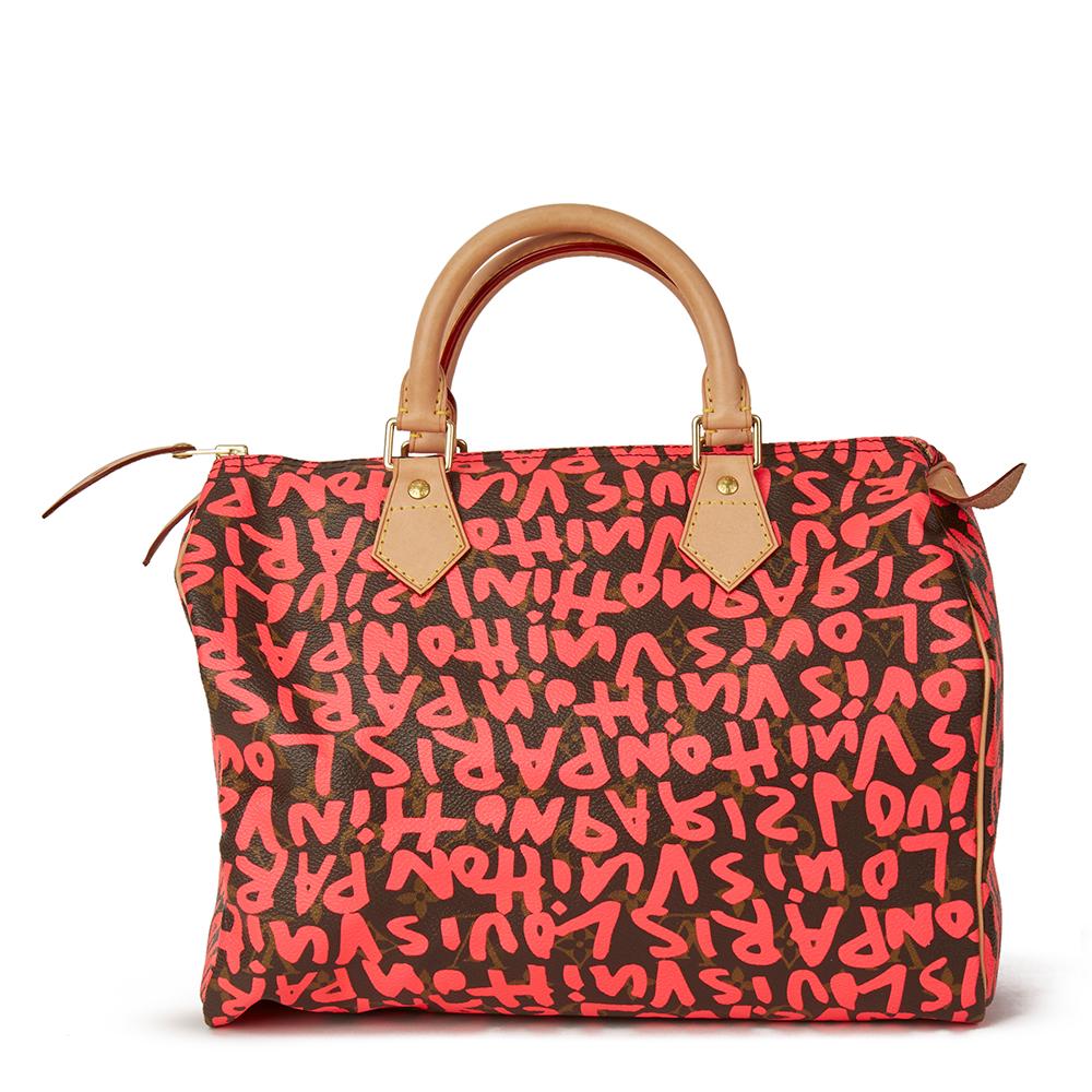 Brown Louis Vuitton Coated Monogram Canvas Stephen Sprouse Pink Graffiti Speedy 30 Bag