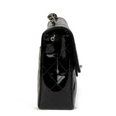 2001 Chanel Black Patent Leather Quilted Classic Single Flap Bag