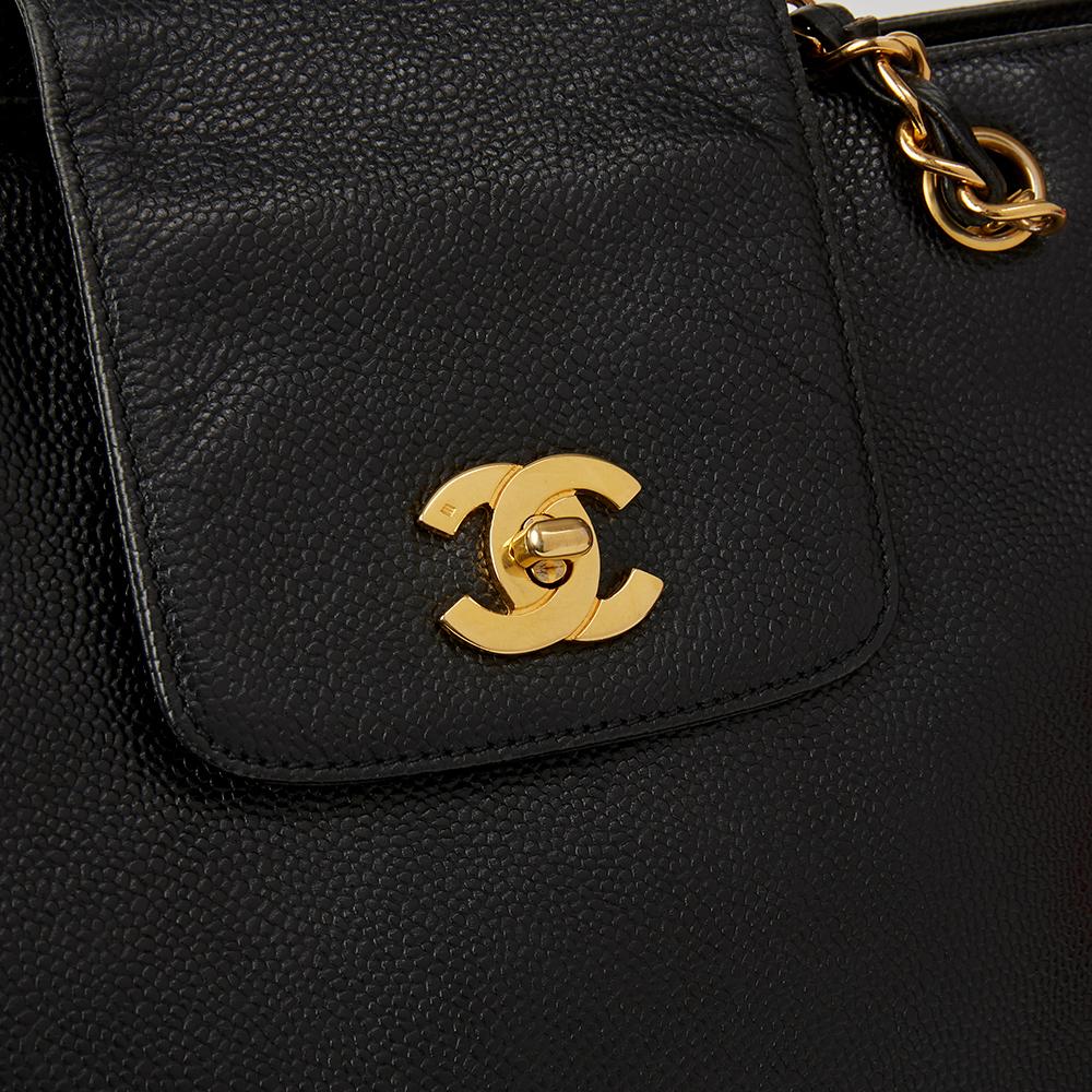 Chanel Black Caviar Leather Vintage Classic Shoulder Bag  2
